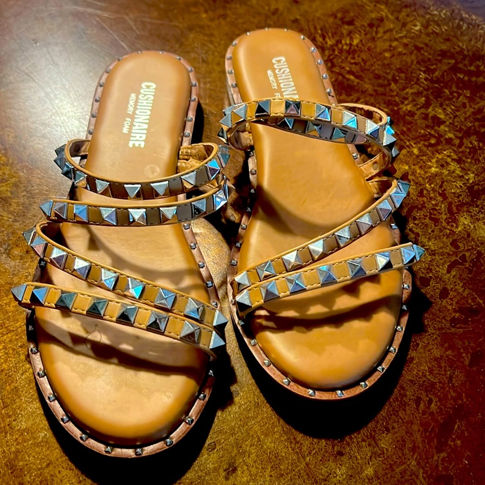 Tan Almost new leather sandals with silver stud detail.  Like new